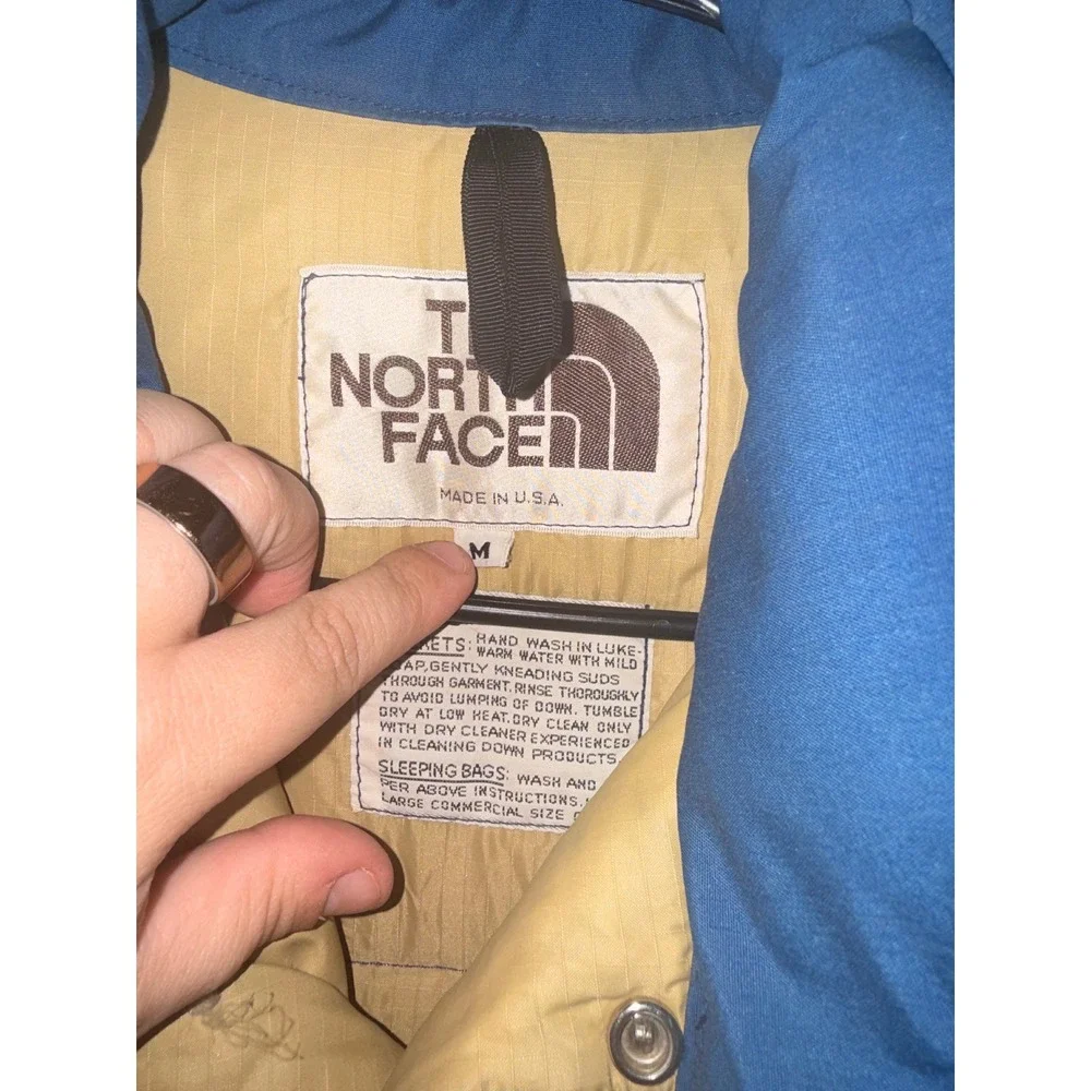 The North Face Puffer Vest M Blue Vintage Brown Label Made in USA Down Filled